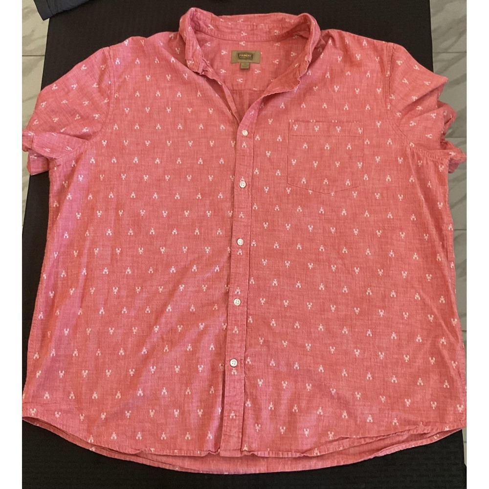 The Foundry Shirt Mens 2XL Lobster Print Short Sleeve Button‎ Up Casual